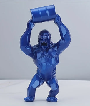 Unieke Gorilla Beeld met Vat - Hars Decoratie voor Woonkamer
