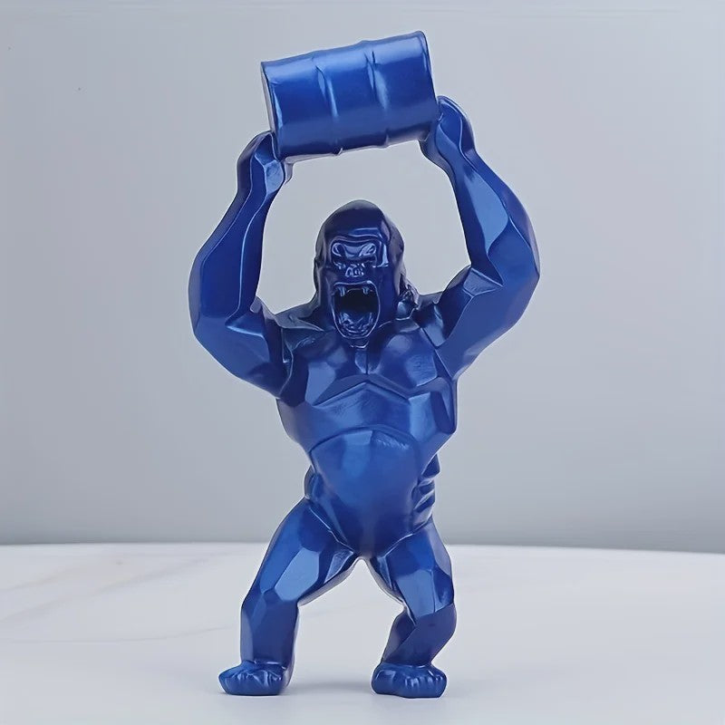 Unieke Gorilla Beeld met Vat - Hars Decoratie voor Woonkamer