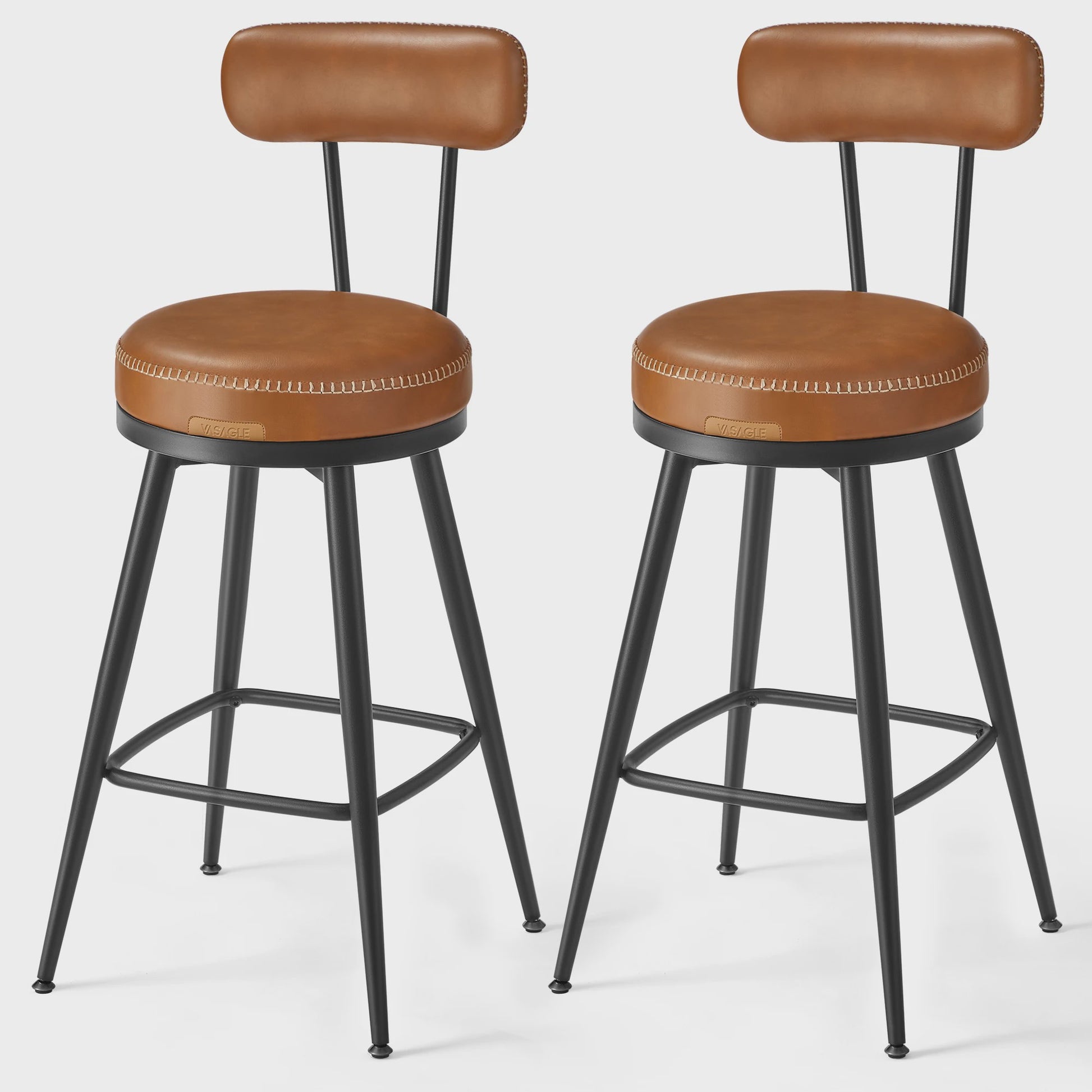 Set van 2 Draaibare Barkrukken met Rugleuning – Keuken & Bar – Kunstleer met Stiksels
