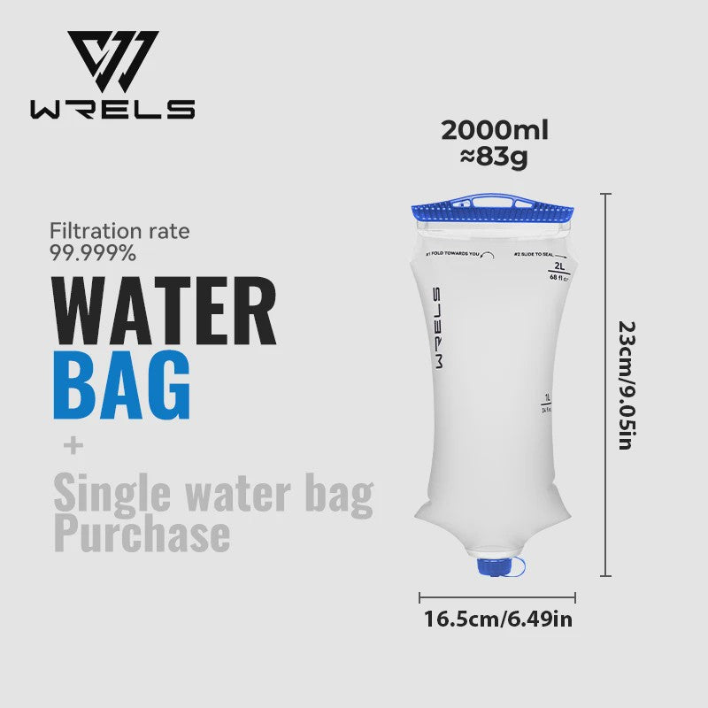 WRELS Opvouwbare Waterfilter Zak - Outdoor Waterzuivering, BPA-Vrij, Ideaal voor Survival