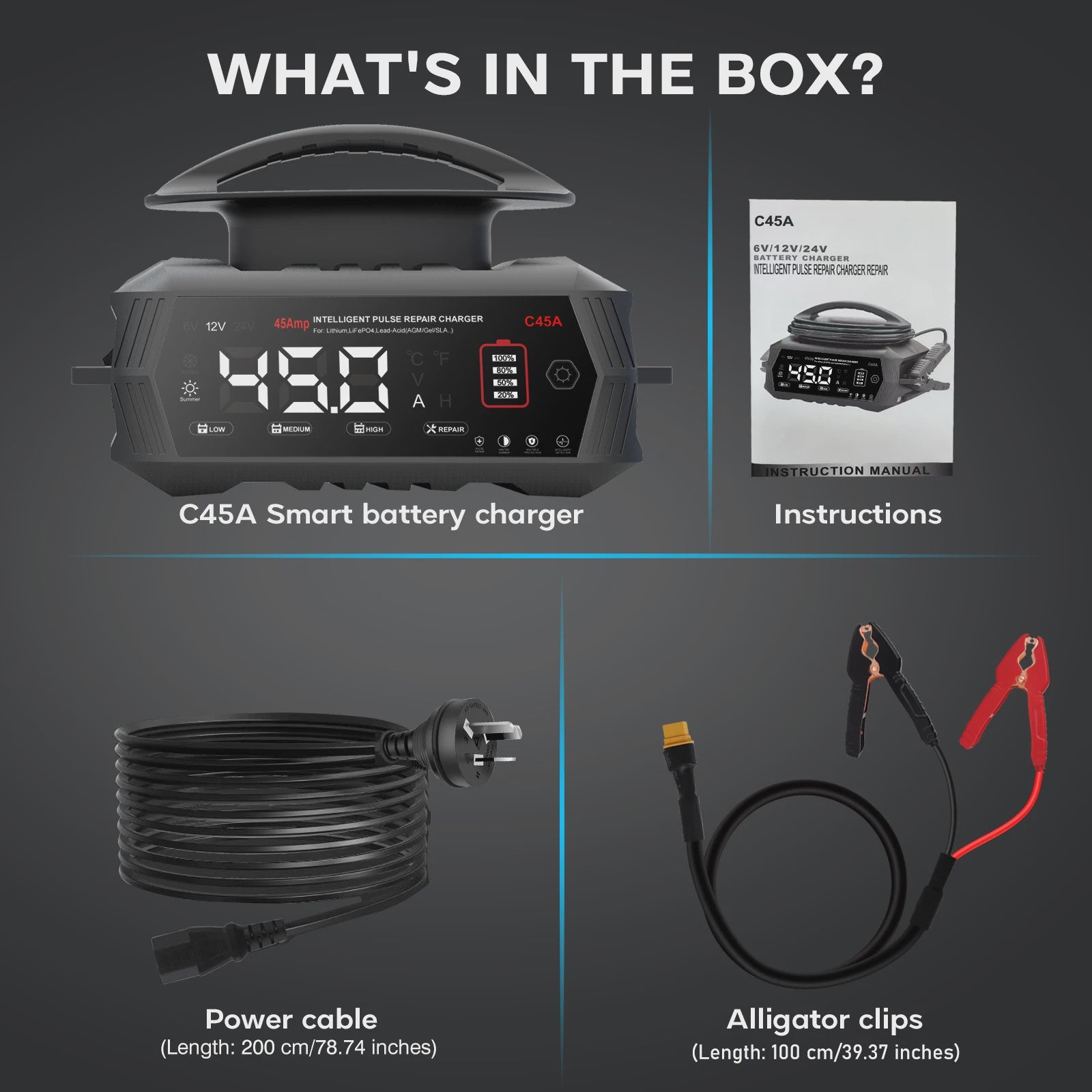 Intelligente Acculader 6V/12V/24V - 45A Slimme Batterij Herstel Lader voor Auto, Motor, Lifepo4, AGM, Gel
