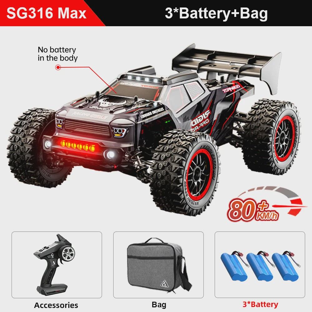 SG116 MAX RC Off-Road Monster Truck - 80KM/H Brushless Motor, 1:16 Schaal Drift Racewagen voor Kinderen
