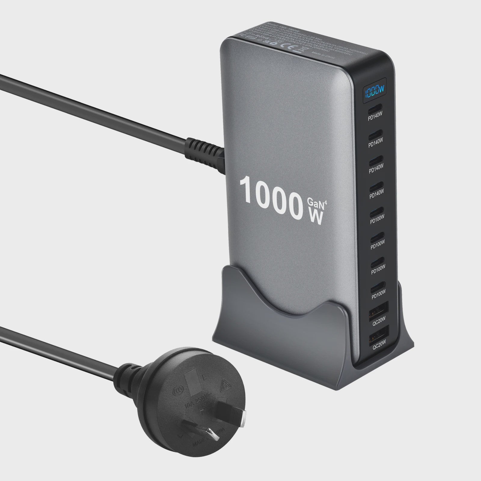 Krachtige 1000W Multi-Poort Desktop Lader met Snelladen voor Laptops en Tablets
