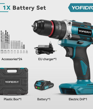 YOFIDRA 21V Accu Klopboormachine 3-in-1 met 25+3 Koppelinstellingen en LED Verlichting