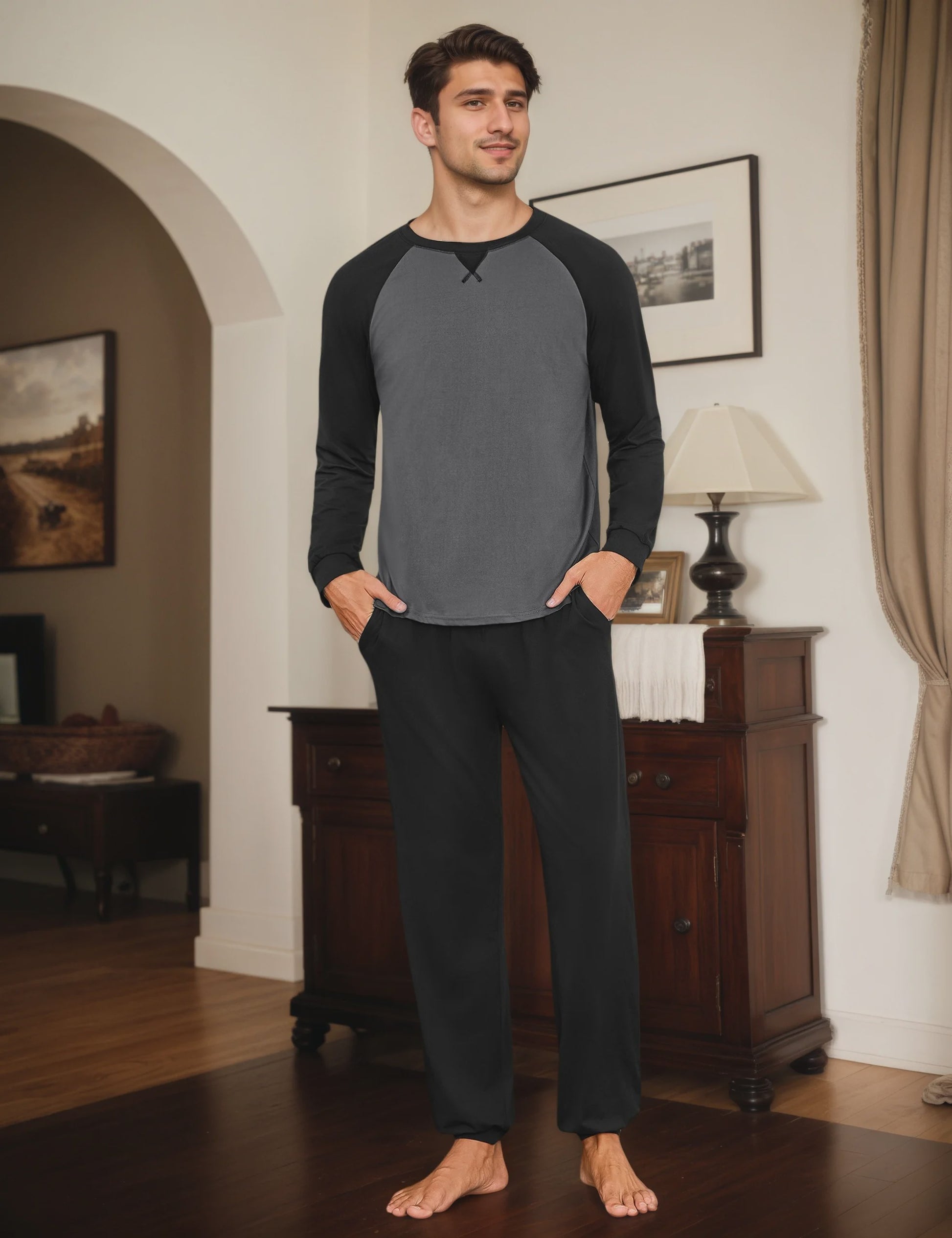 Herenset Katoenen Pyjama Lange Mouw - Comfortabel & Ademend Loungewear