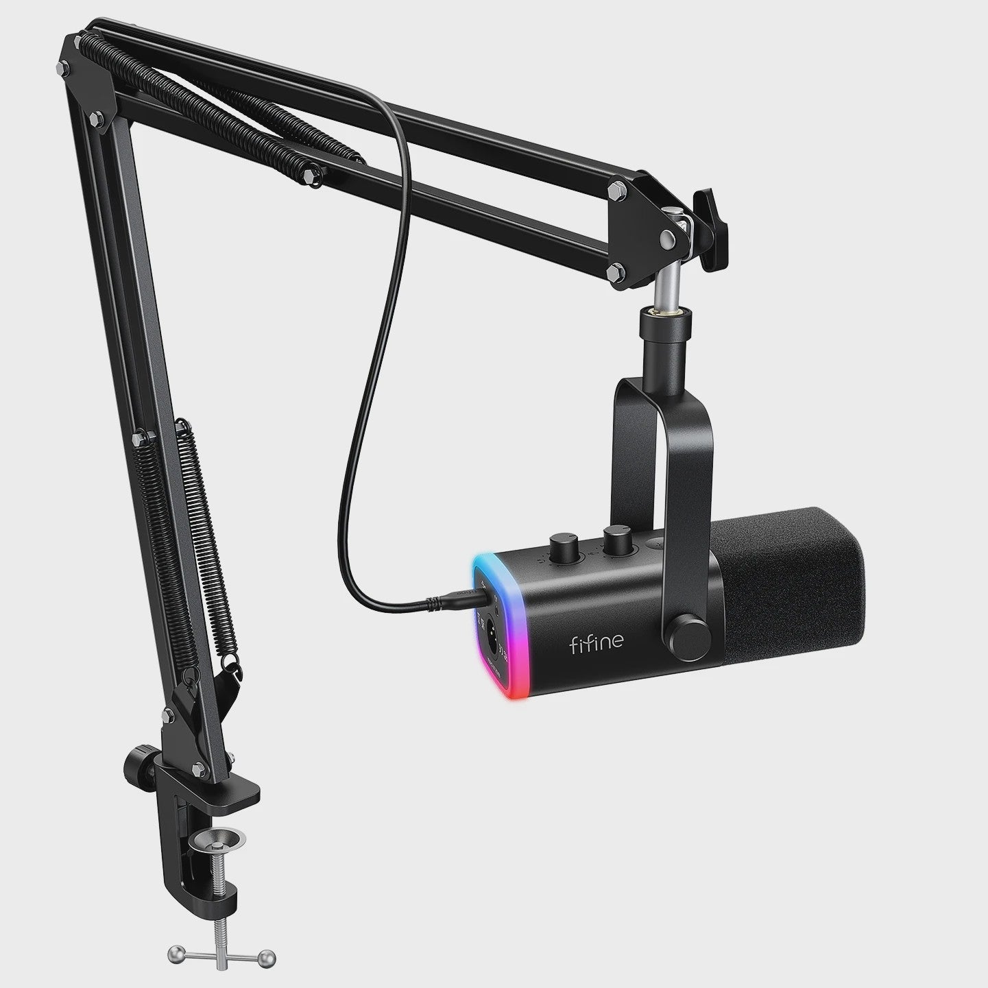 FIFINE AM8T XLR/USB Microfoon Kit met Armatuur, Mute, RGB & Hoofdtelefoonaansluiting - Gaming & Streaming