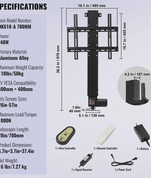 Automatische TV Lift Standaard - In Hoogte Verstelbaar (97.4-167.4 cm), Max. 60 kg