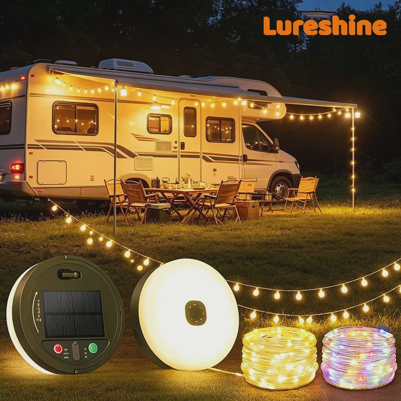 Draagbare LED Campinglamp met 13 Modi - Oplaadbaar & Zonne-energie voor Buitenfeesten en Tuindecoratie