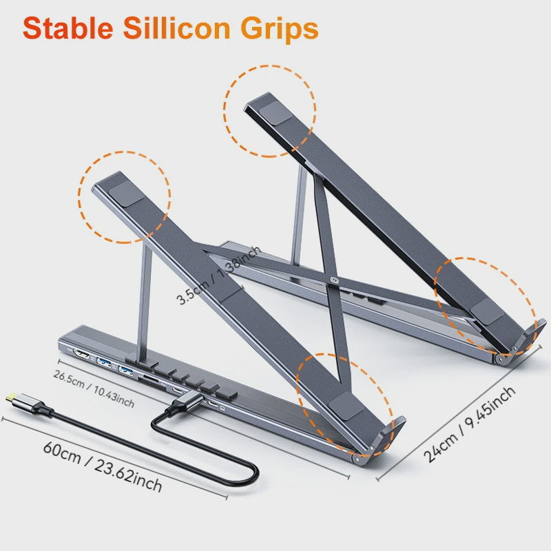 Verstelbare USB-C Laptop Stand met 7-in-1 Docking Station Hub
