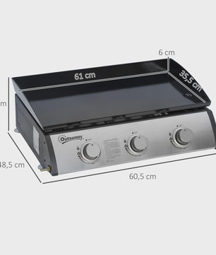 Gas Grill Plancha met 3 Branders - RVS - Non-stick - Zilver - 63x48x21 cm