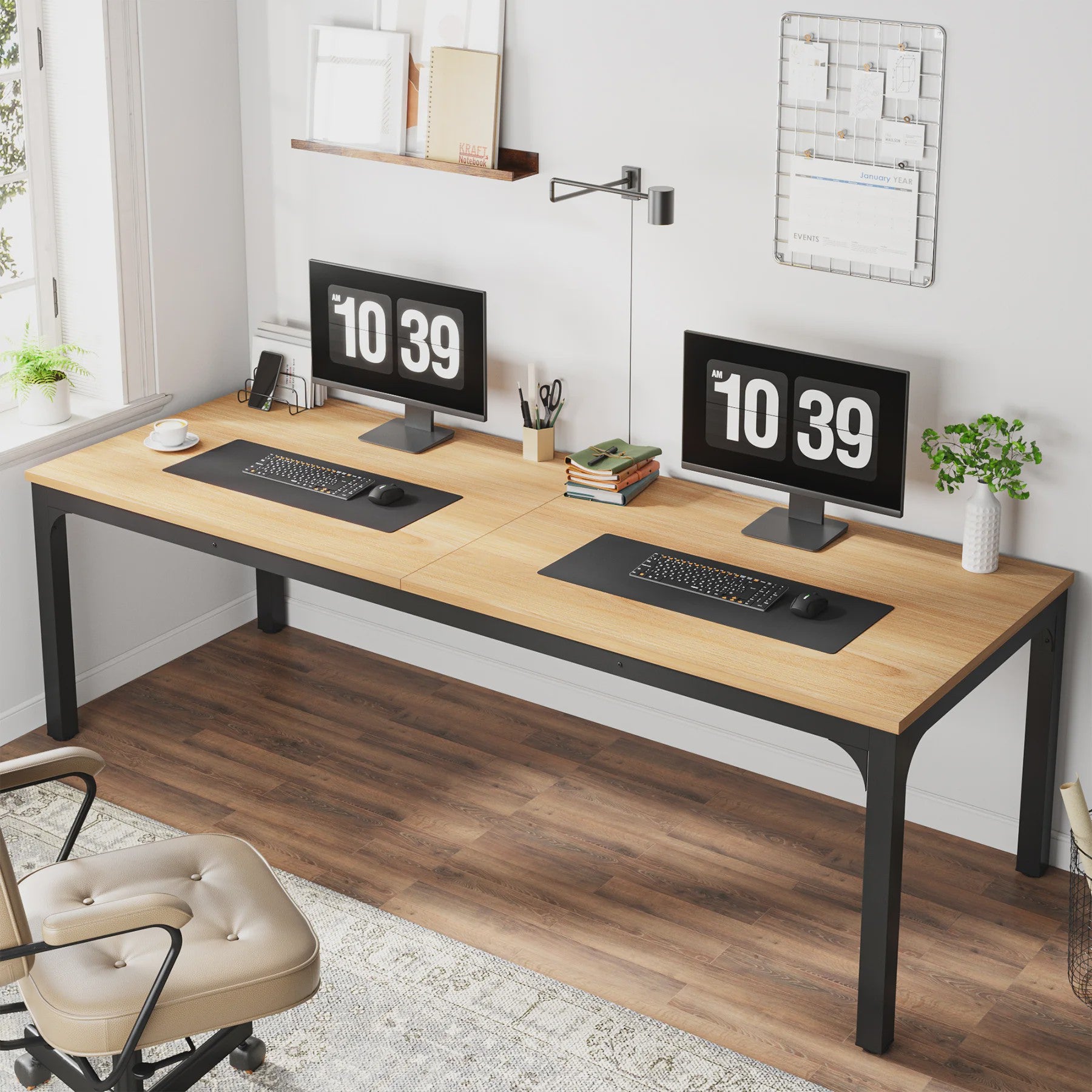 Extra Lange Bureau voor 2 Personen (200 cm) - Dubbel Werkstation voor Thuis of Kantoor