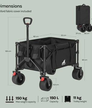 Opvouwbare Tuinwagen 150L met Zijvakken en Bekerhouders - Stevige Trolley voor Camping en Strand