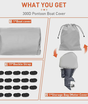 Waterdichte Pontoon Boot Trailerhoes - UV-bestendig, 300D Heavy Duty, met Motorhoes & Spanband