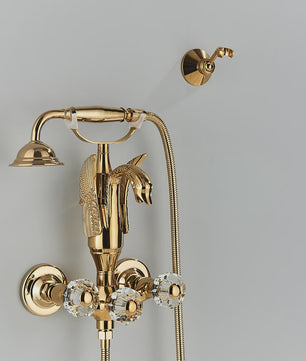 Luxe Gouden Zwanen Douchekraan Set met Baduitloop en Kristallen Handgrepen
