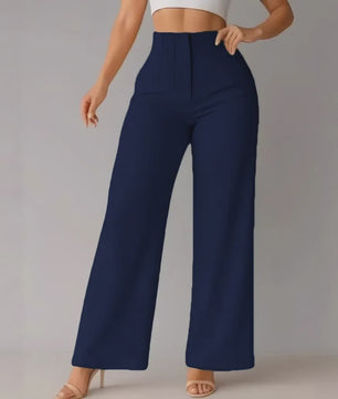 Elegante Dames Pantalon met Hoge Taille en Wijde Pijpen - Perfect voor Kantoor en Casual Gelegenheden