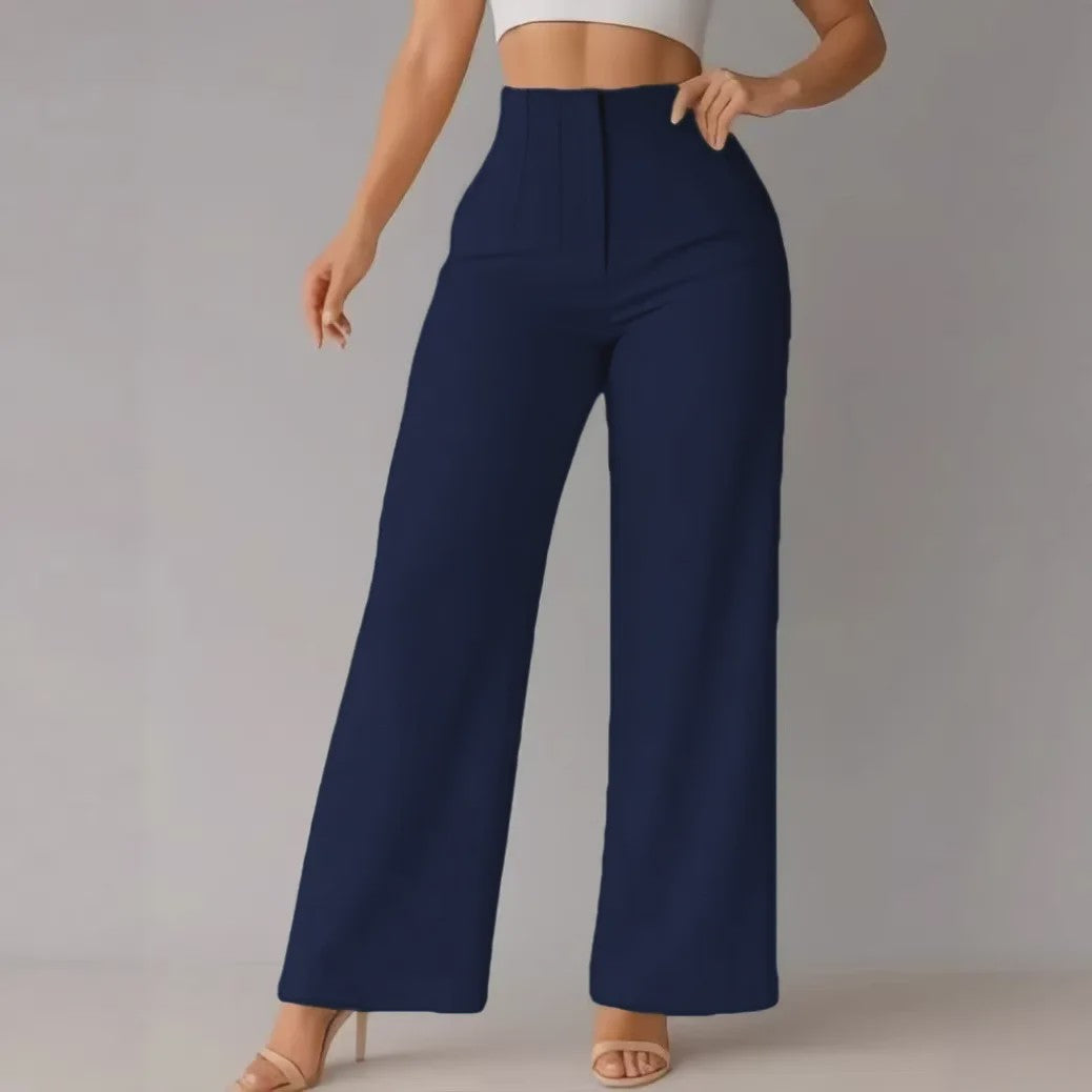 Elegante Dames Pantalon met Hoge Taille en Wijde Pijpen - Perfect voor Kantoor en Casual Gelegenheden