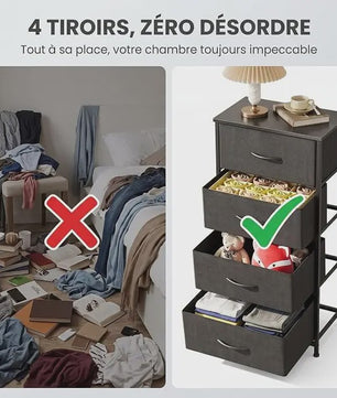 Compacte Ladekast met 4 Lades - Stoffen Opbergunit met MDF Frame voor Slaapkamer en Woonkamer