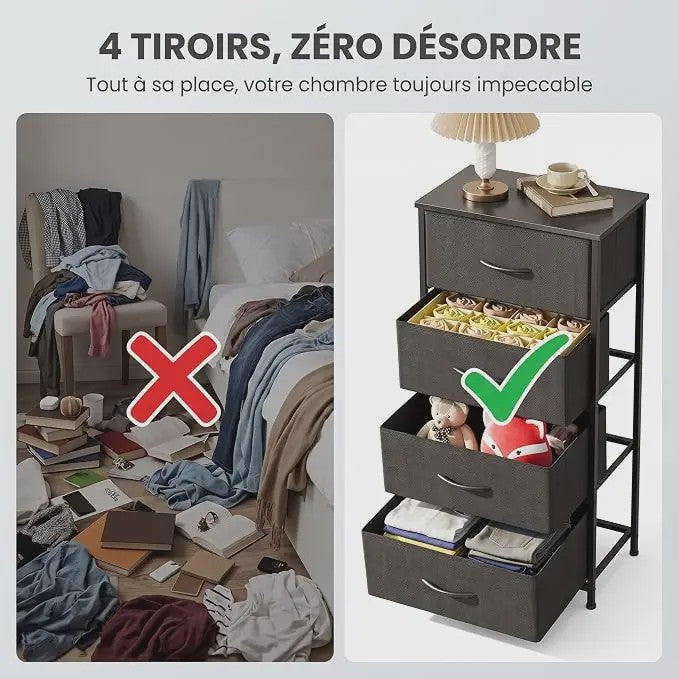 Compacte Ladekast met 4 Lades - Stoffen Opbergunit met MDF Frame voor Slaapkamer en Woonkamer