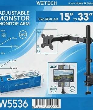 WETECH W5536 Monitor Arm: Verstelbare Desk Mount voor 15-33 Inch Schermen, 8kg Belasting, VESA 75/100, 360° Rotatie