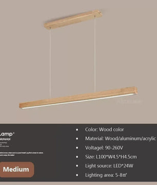 Nordic Houten Lange LED Hanglamp - Stijlvolle Verlichting voor Eettafel, Woonkamer & Keuken
