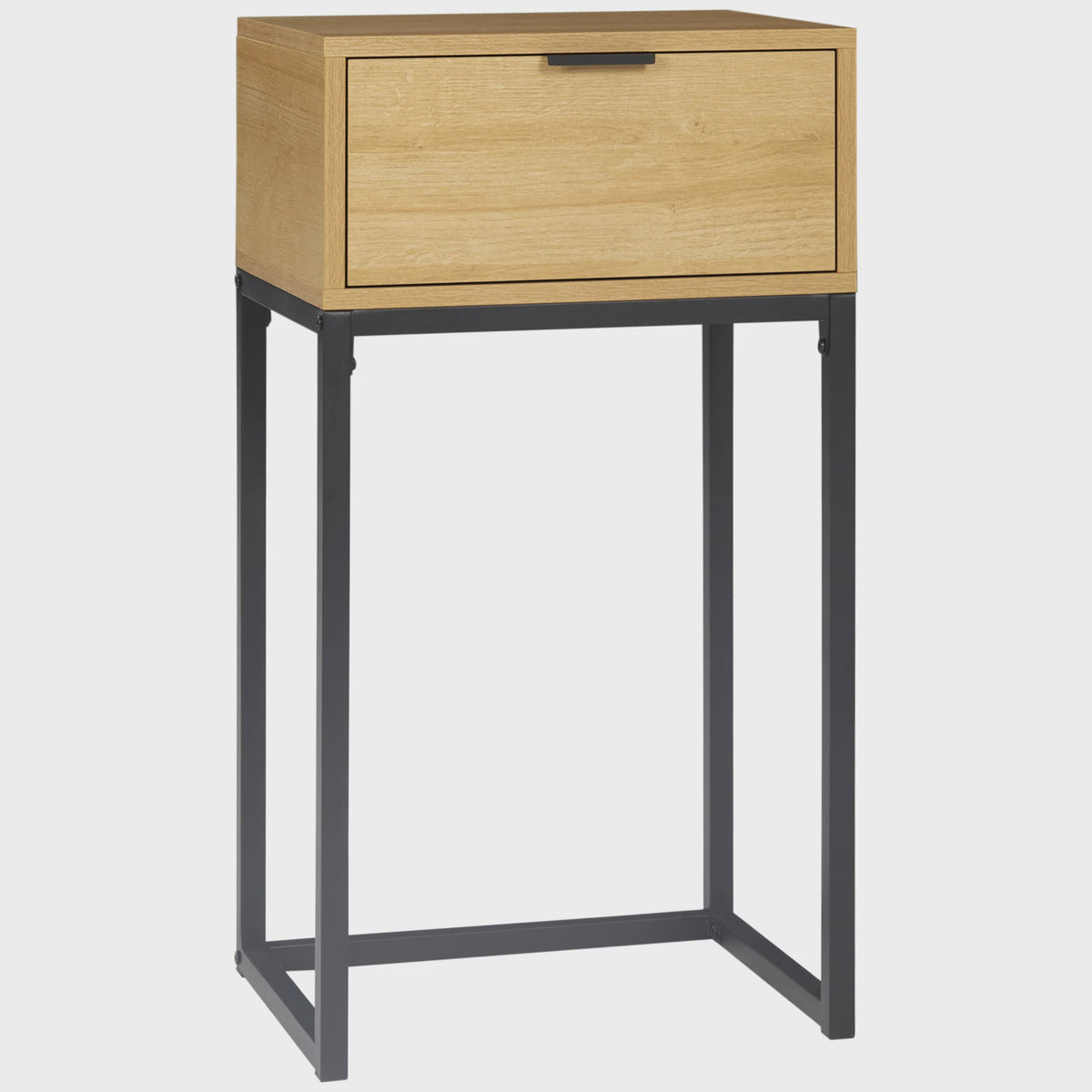 Stijlvolle Bijzettafel met Lade en Stalen Poten - Natuurlijk Hout - 40x30x76 cm