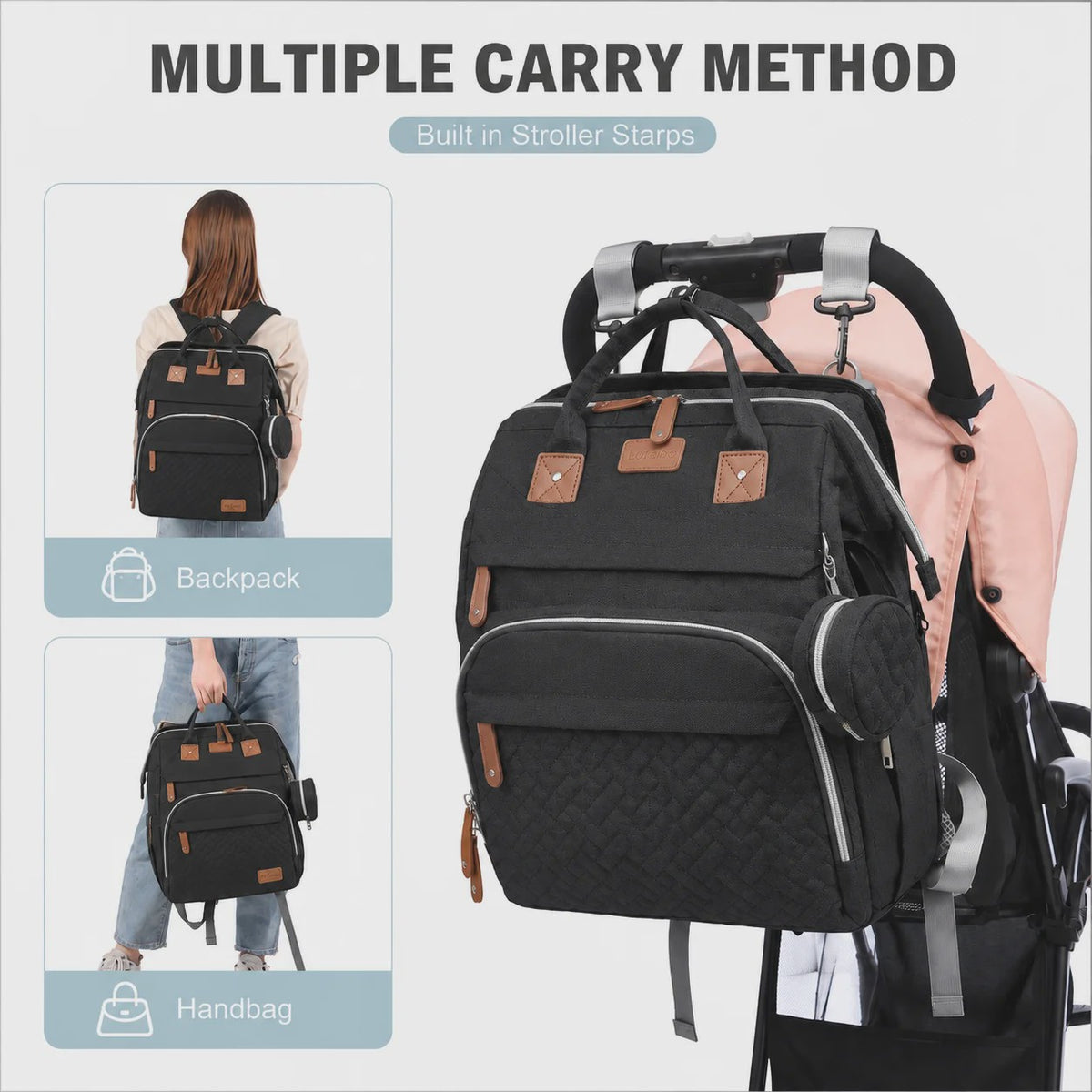 Multifunctionele Luiertas Rugzak met Babybedje, USB-poort en Aankleedkussen - Waterdicht