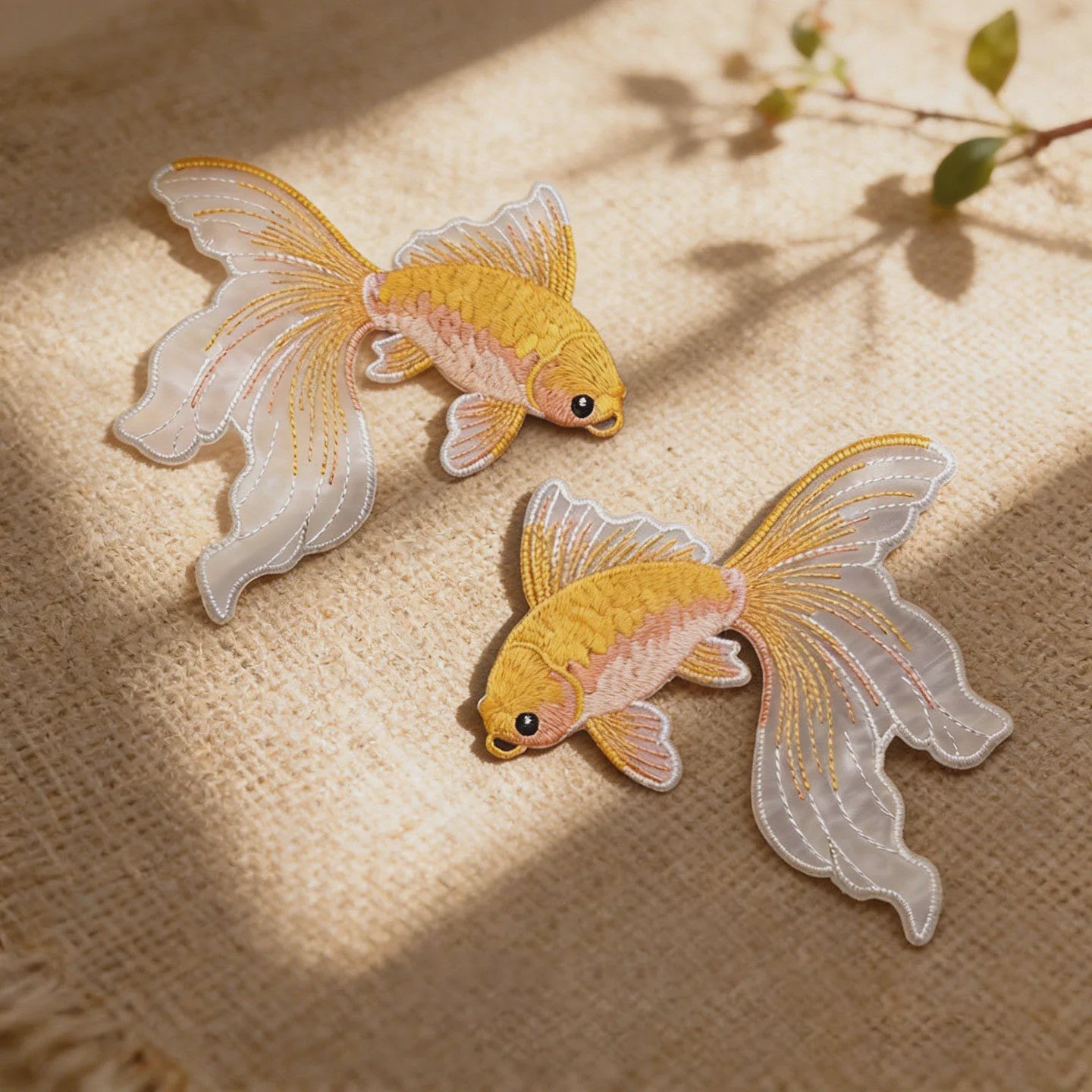 Set van 2 Goudvis Borduur Patches - Strijkapplicaties voor Kleding, Tassen & Hoeden - DIY Decoratie