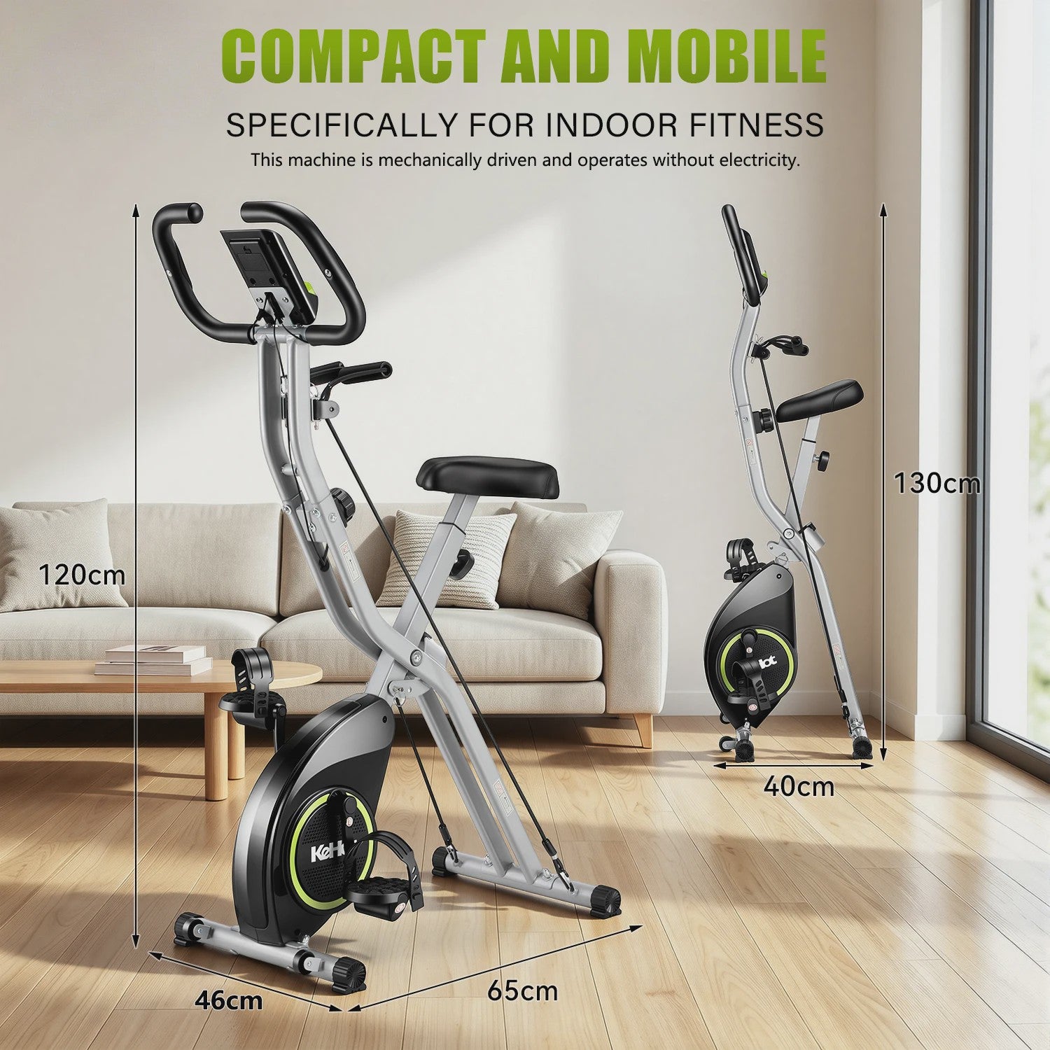 Kehot Opvouwbare Hometrainer met Bluetooth, Hartslagsensor & LCD - Max 145KG