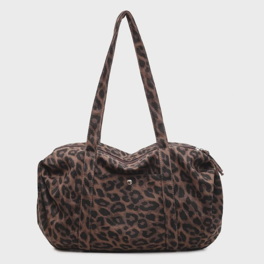 Ruime Canvas Schoudertas met Luipaardprint - Stijlvolle Tote Bag voor Dames