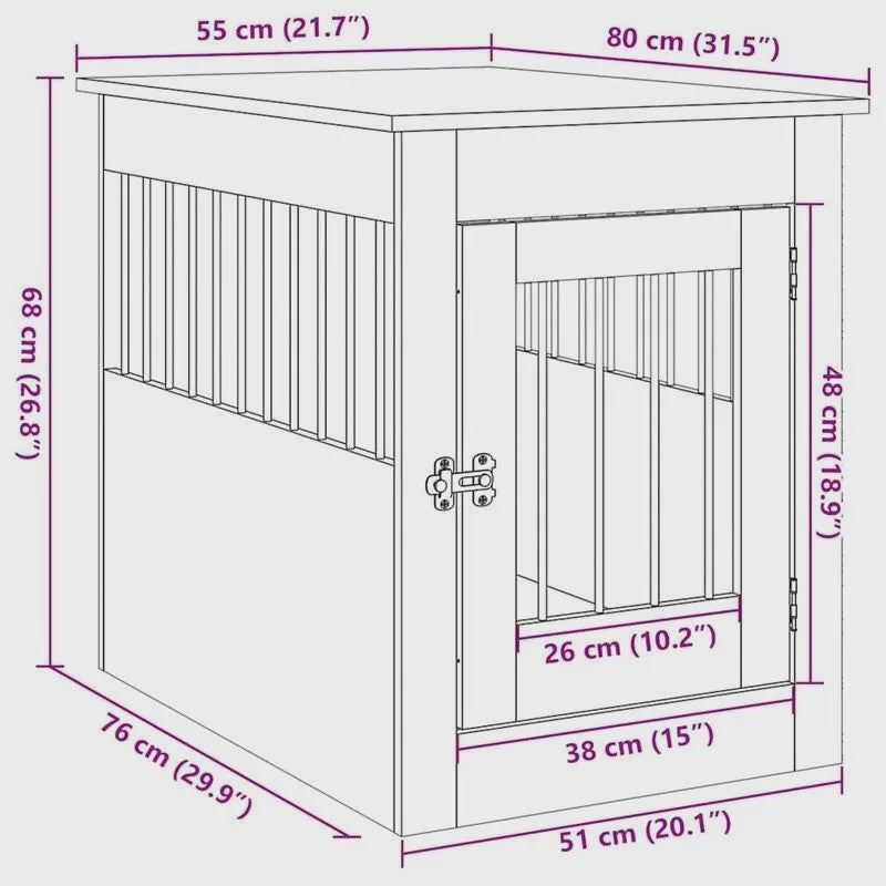 Hondenbench Meubel Zwart Eikenhout - Stijlvolle Hondenkennel & Bijzettafel voor Kleine tot Middelgrote Honden (55x80x68 cm)