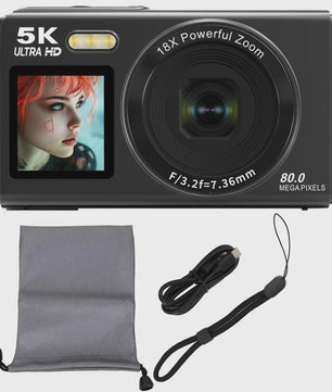 Ourlife Digitale Camera 5K 80MP met 18x Zoom, WIFI & Dual IPS Scherm - Vintage Vlog Camera