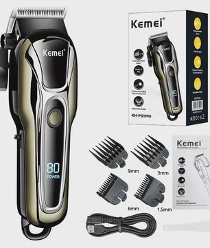 Professionele Draadloze Baard- en Haartrimmer Kemei KM-PG1990A met LCD Display & USB Opladen