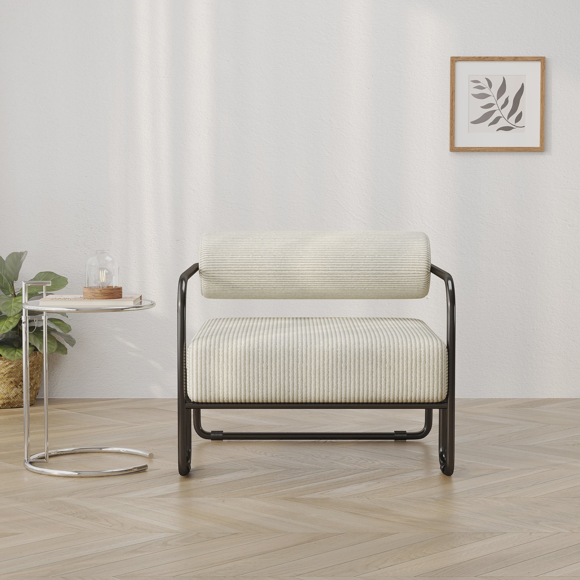 Moderne Corduroy Accent Chair met Zwart Metalen Frame - Stijlvolle Fauteuil voor de Woonkamer