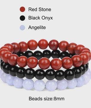 Set van 3 Natuursteen Armbanden: Rozenkwarts, Obsidiaan & Tijgeroog