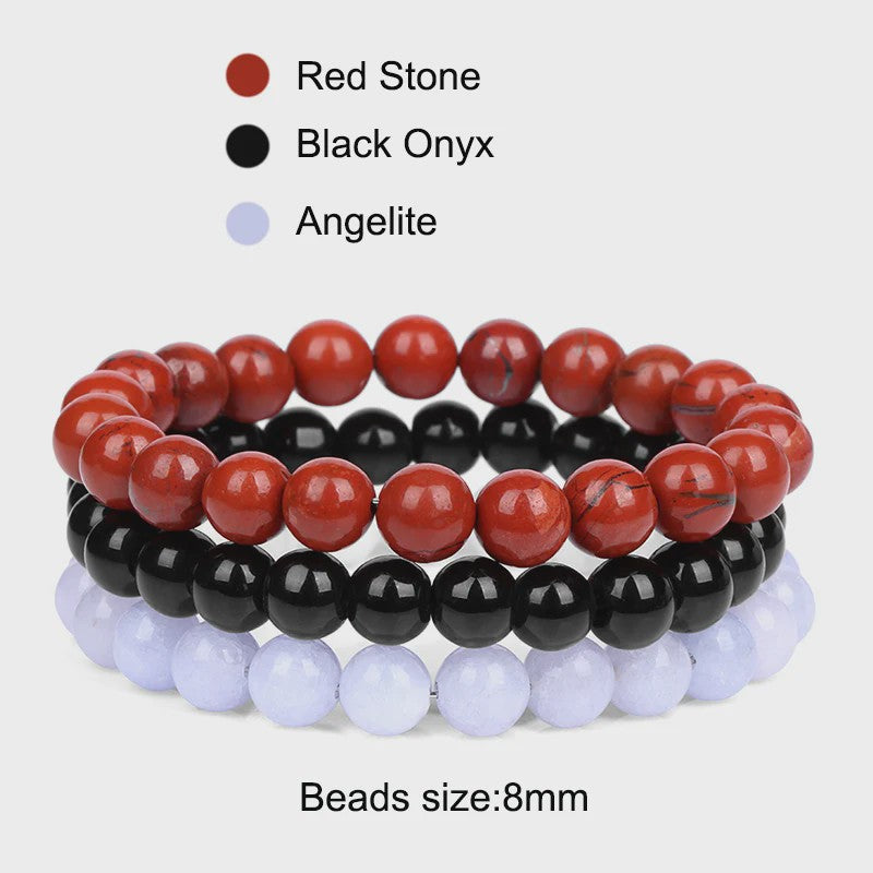 Set van 3 Natuursteen Armbanden: Rozenkwarts, Obsidiaan & Tijgeroog