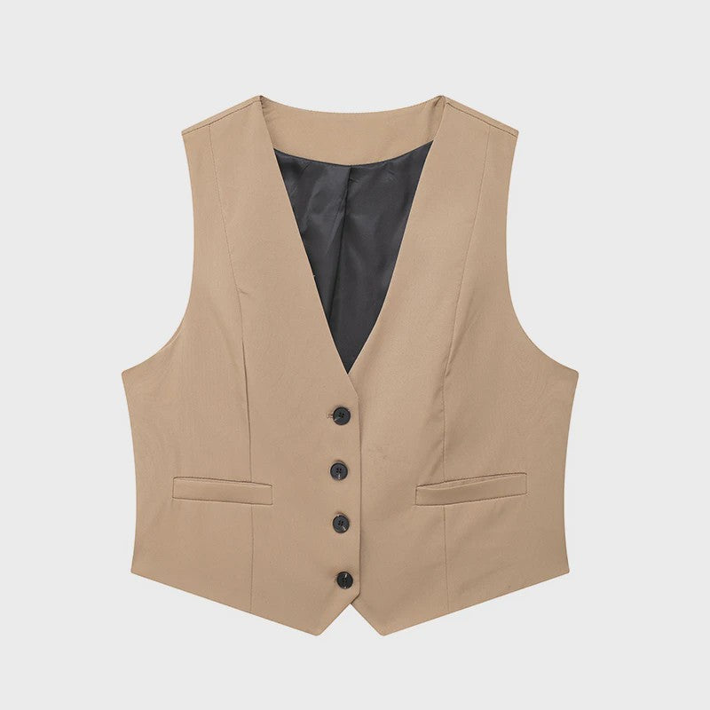 Chic Dames Vest - Vintage Mouwloos Single-Breasted Gilet voor een Stijlvolle Look