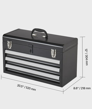 SucceBuy 20-inch Metalen Gereedschapskist met 3 Lades - Zwart/Rood