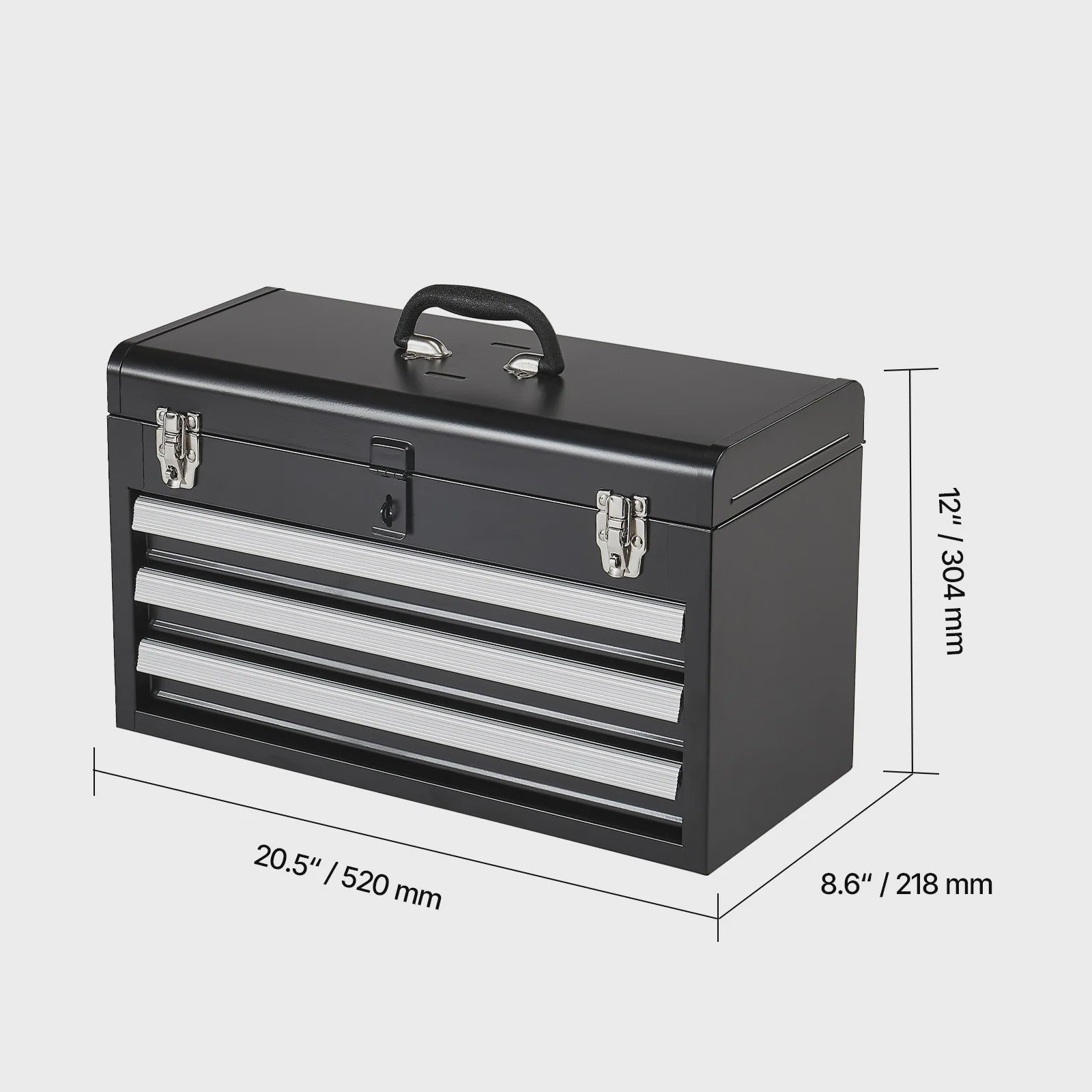 SucceBuy 20-inch Metalen Gereedschapskist met 3 Lades - Zwart/Rood