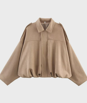 Dames Bomberjack met Omvouwbare Kraag - Vintage Stijl Losse Pasvorm