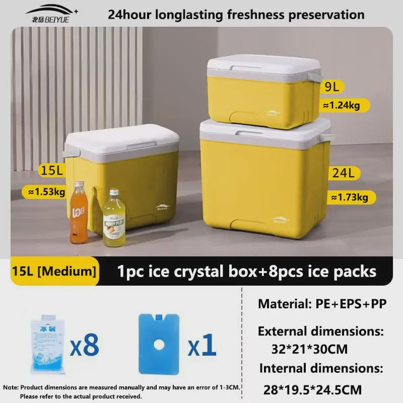 Robuuste Gele Koelbox - 9/15/24L, Valbestendig & 50kg Draagkracht