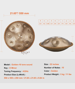 22-inch D Minor Handpan Drum: Helend Geluid voor Beginners