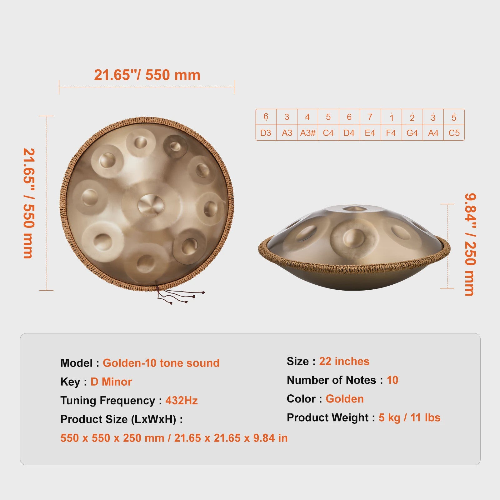 22-inch D Minor Handpan Drum: Helend Geluid voor Beginners