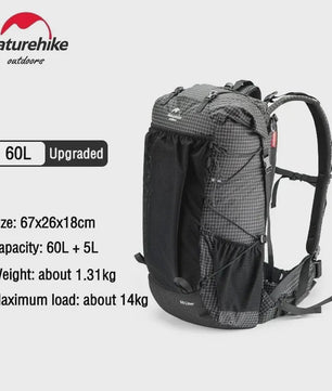 Naturehike 60+5L Wandelrugzak - Grote Capaciteit, Ergonomisch, Waterdicht