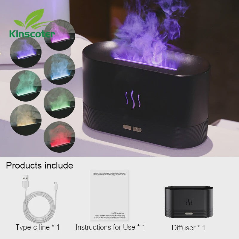 Vlam Effect Aroma Diffuser Luchtbevochtiger met LED Verlichting - Sfeervol & Rustgevend