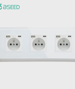 BSEED Wandcontactdoos met Dubbele USB & Type-C Poorten - Stijlvol Glazen Frame