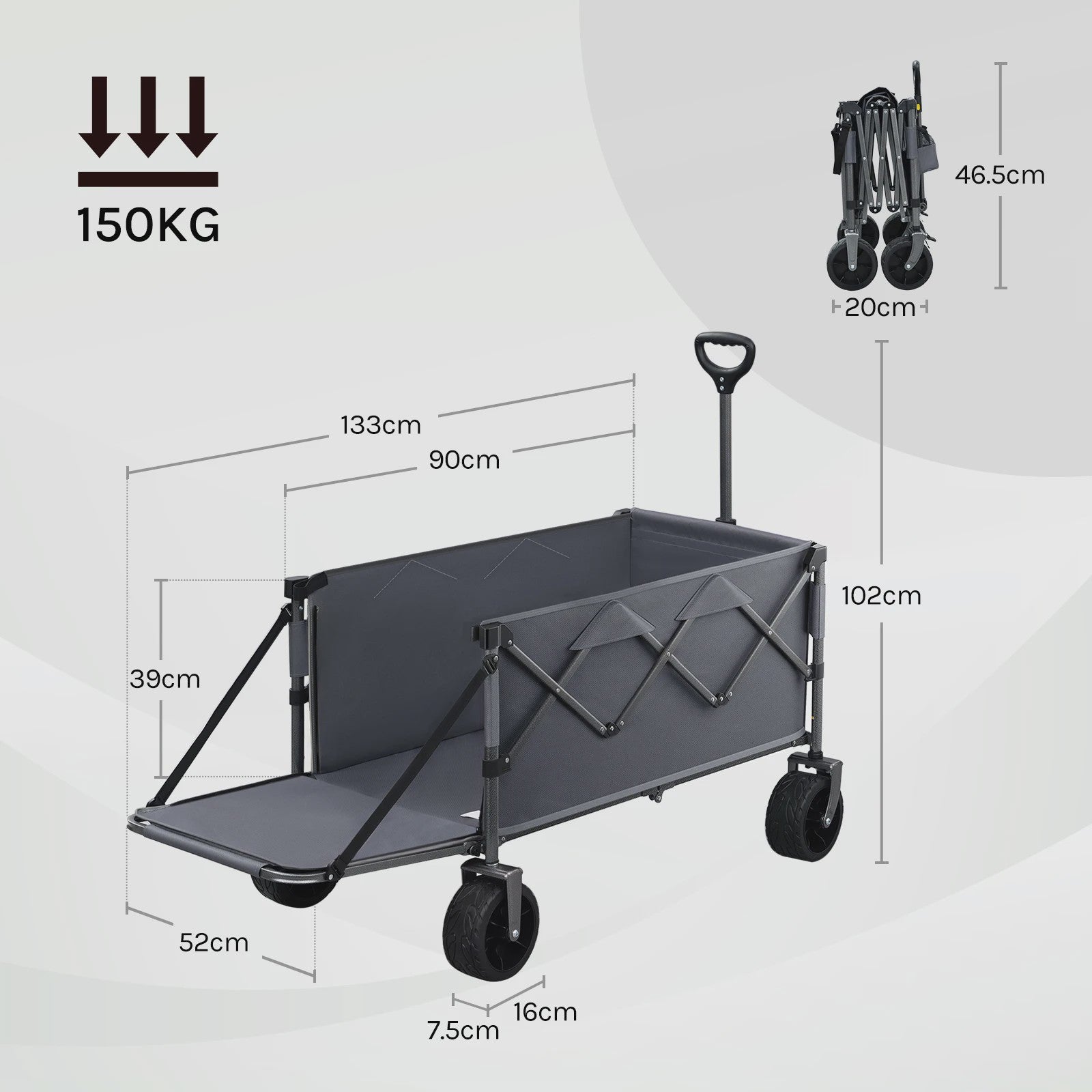 WOLTU Grote Tuinwagen 200L - Opvouwbare Handkar voor Camping, Tuin & Strand