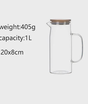 Glazen Karaf met Bamboe Deksel & Filter - 1000ML/1500ML - Voor Water, Sap & Koffie