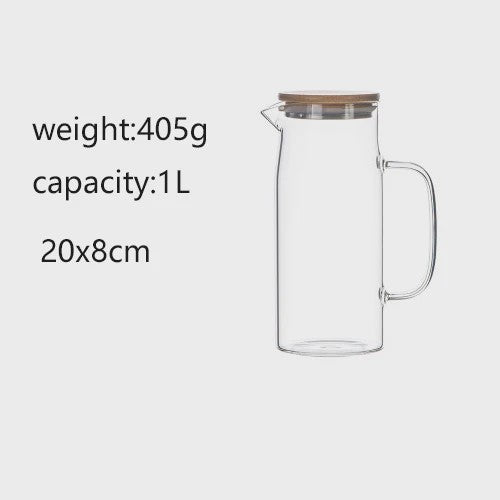 Glazen Karaf met Bamboe Deksel & Filter - 1000ML/1500ML - Voor Water, Sap & Koffie