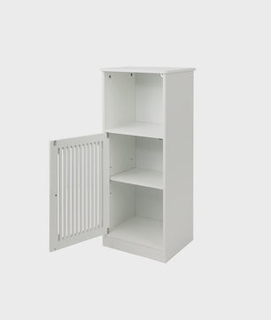 Smalle Witte Badkamerkast met Louvred Deur en Open Planken