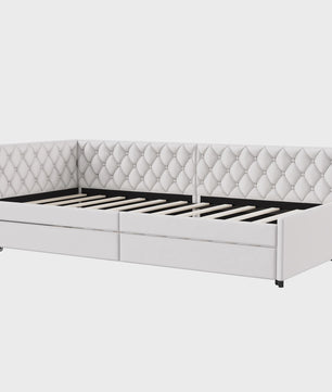 Velours Slaapbank Beige 90x200cm met Uitschuifbaar Ondermatras